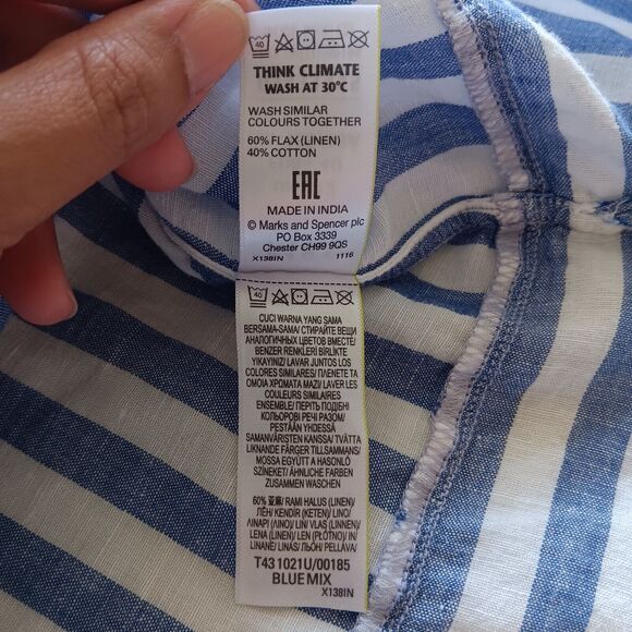 M&S Per Una Women's Top Beachy Mix Linen Button-Up Long Sleeve Shirt Size 12 - Picture 9 of 9